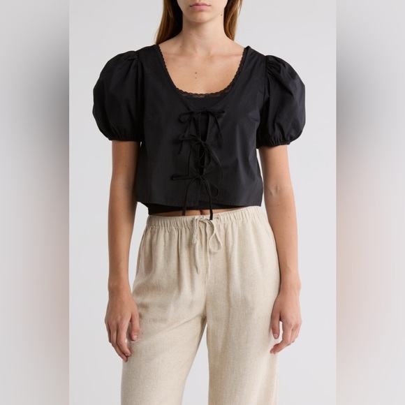 Abound Black Smocked‎ Ruffle Strap Crop Top | Size XS NWT - Picture 2 of 5